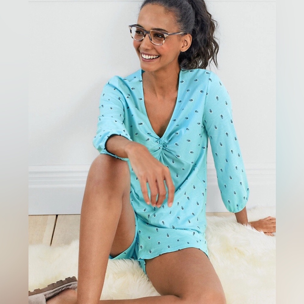 GARNET HILL Green Cotton Short Sleeves Floral Pajama Set Sz XL NWOT